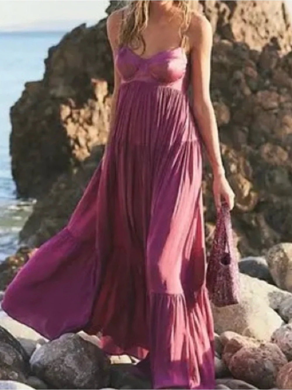 NWT Free People Magenta Spaghetti Strap Maxi Dress